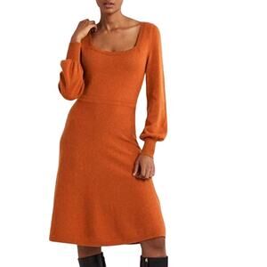 Boden Square Neck Knitted Midi Sweater Dress in Rust size US 8 Uk 12 nwt